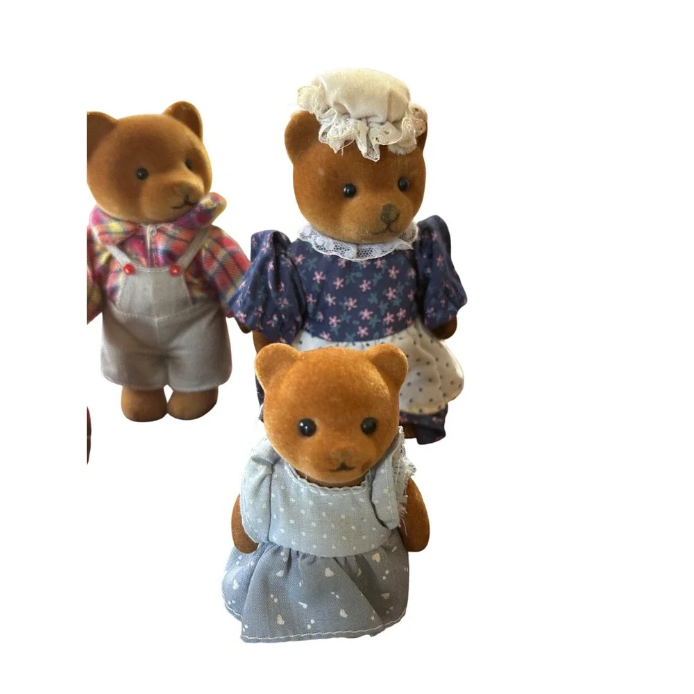 Vintage‎ Applause Flocked Bear Family Set 5 Figures 1980s Retro Toys Brown Red